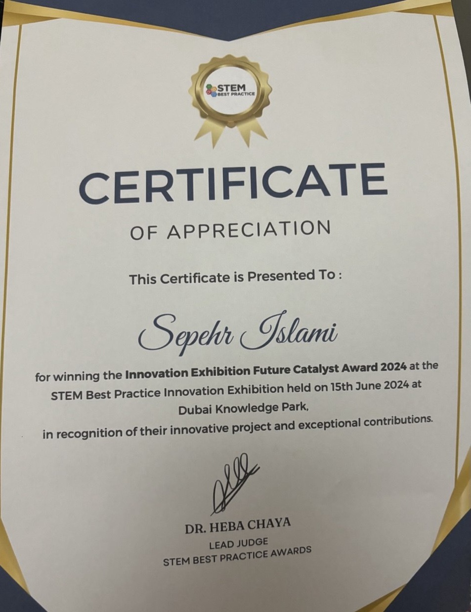STEM Best Practice Certificate of Appreciation